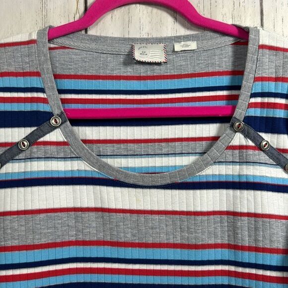 Anthropologie Postmark Joliette Ribbed Striped Buttoned Long Sleeve Shirt Top - Picture 10 of 15